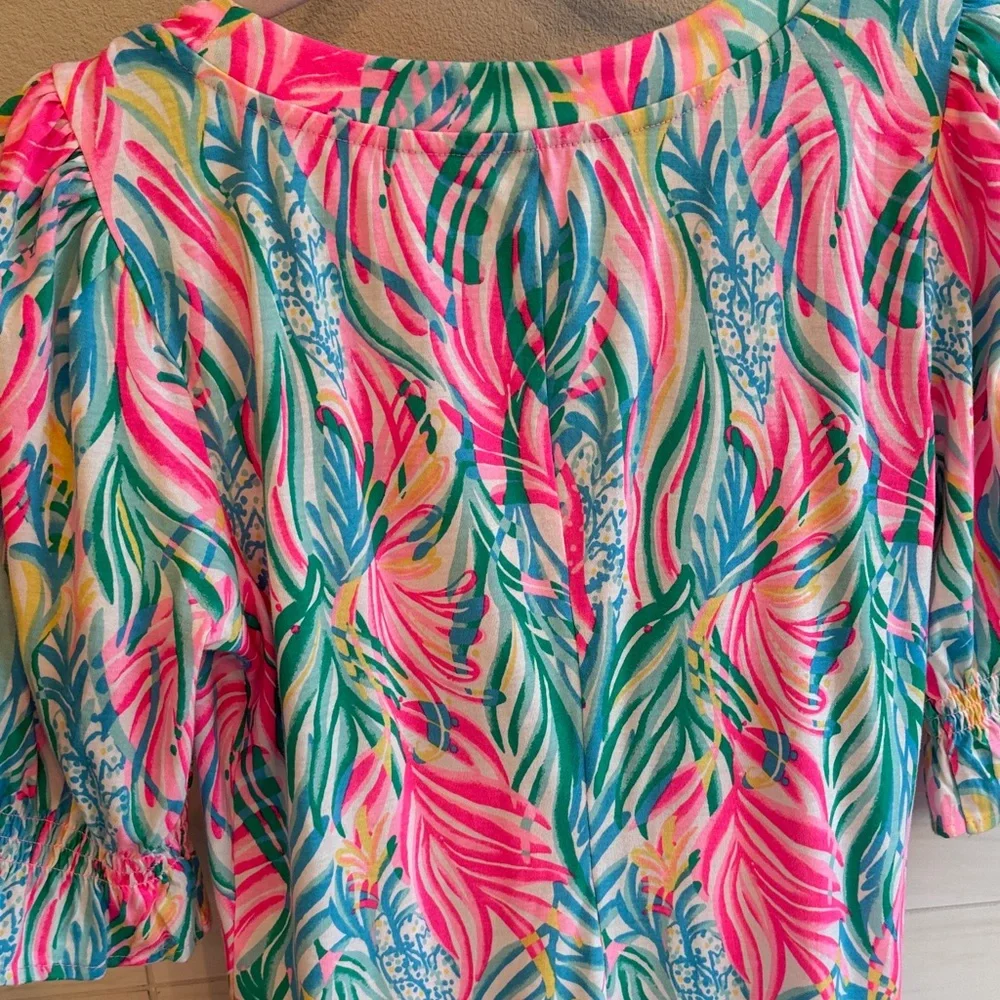 Lilly Pulitzer Pink and Green Leaf Mini Dress - Picture 6 of 6